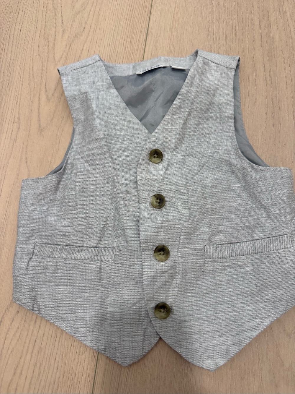 Janie and Jack Light Gray Linen-Blend Kids Vest | 2T